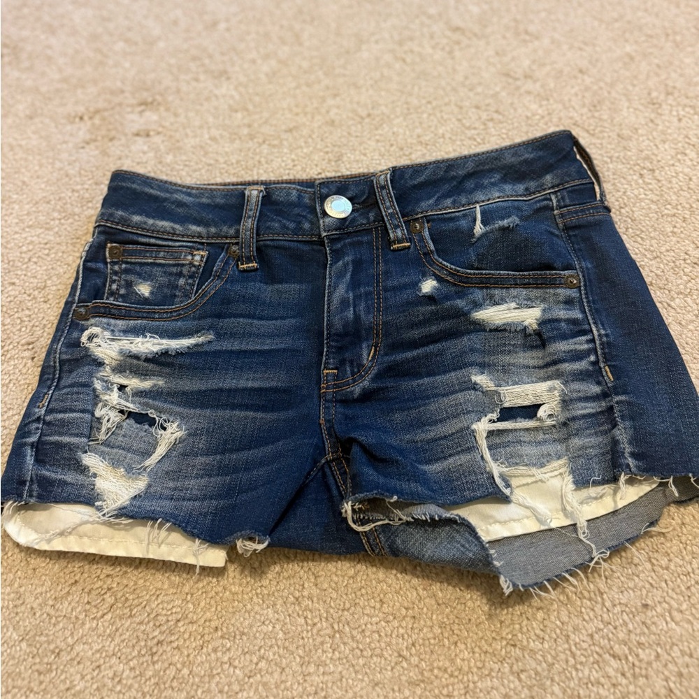American Eagle Outfitters Blue Distressed Jean Shorts